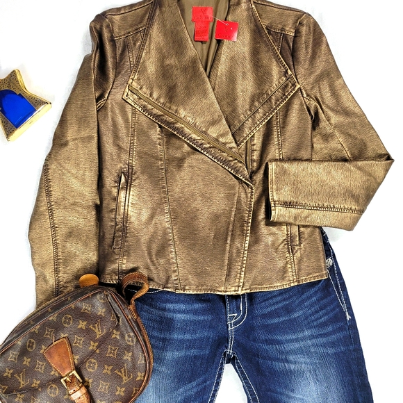 Jackets & Blazers - NWT V Cristina Metallic Faux leather motor jacket